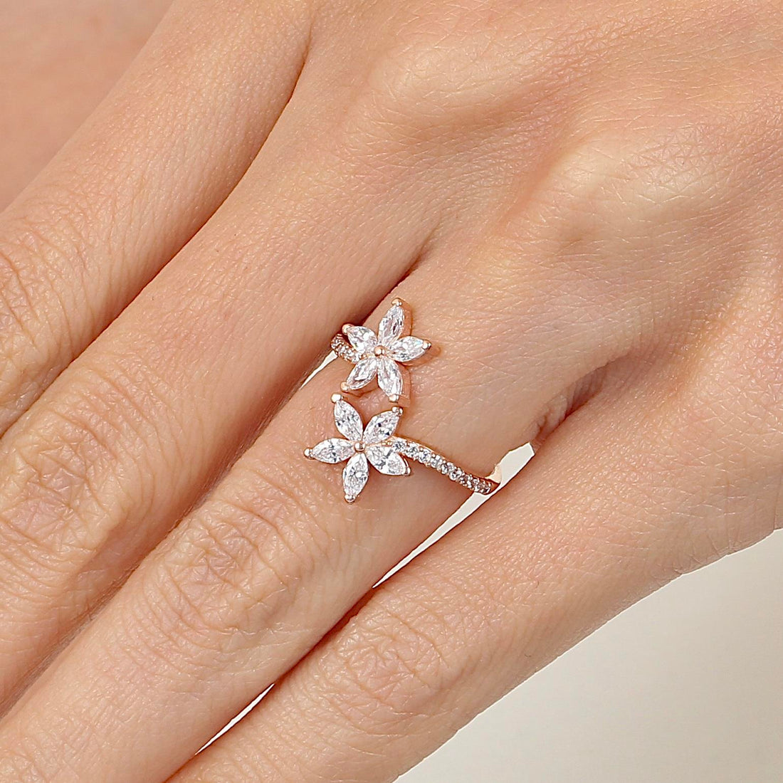 Twilight Blossom Open Ring – Rose Gold