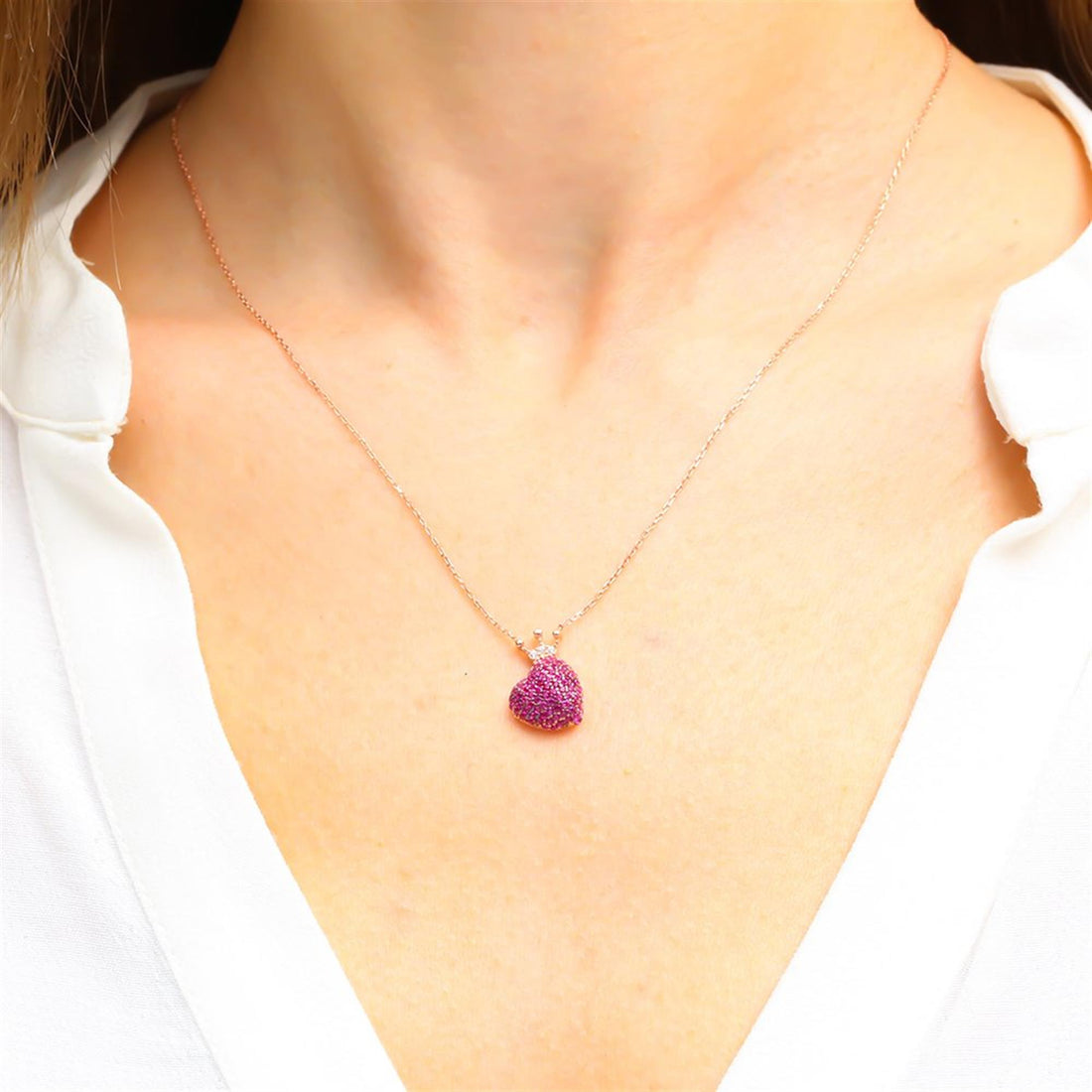 Royal Crown Heart Necklace in Rose Gold