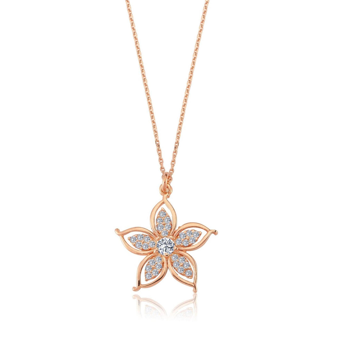 Crystal Bloom Flower Necklace In Rose Gold