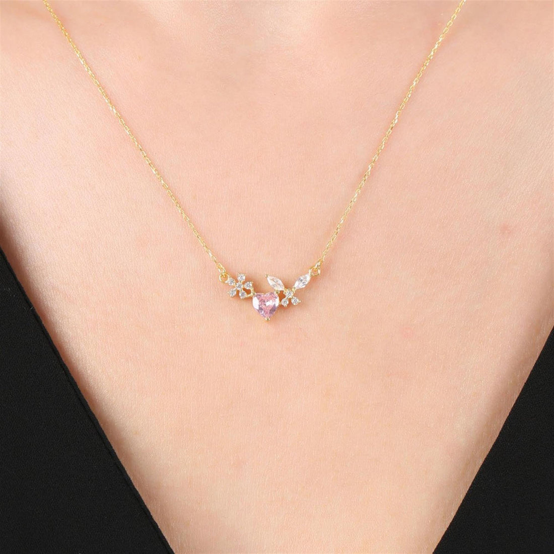 Butterfly Heart Blossom Necklace In Gold