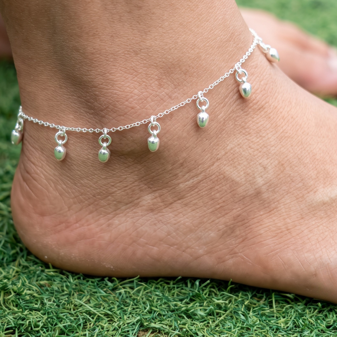 Dewdrop Charm Silver Anklet