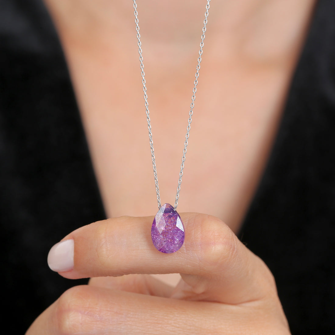 Amethyst Dewdrop Pendant Necklace