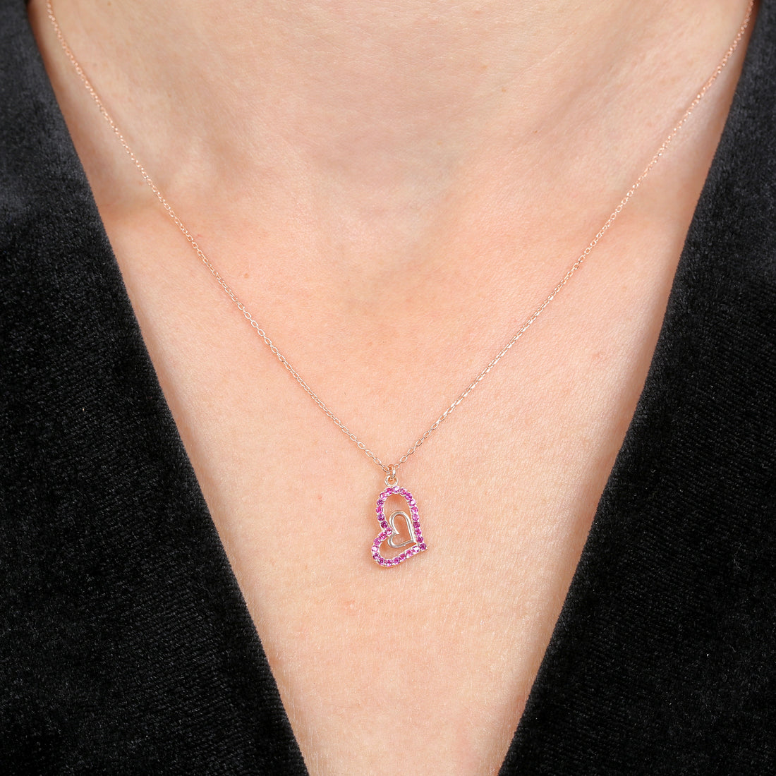 Fuchsia Twinbeat Pendant Necklace In Rose Gold