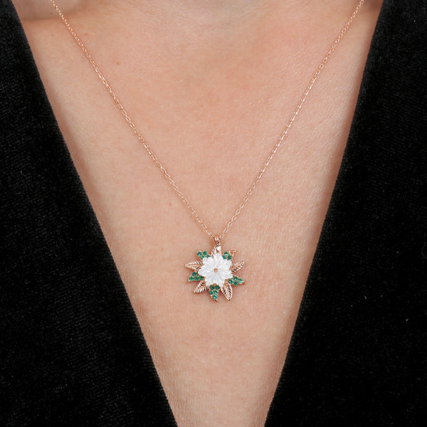 Sparkling Sun Magnolia Necklace in Rose Gold