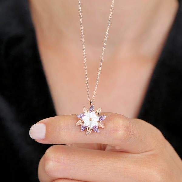 Lilac Sun Magnolia Necklace in Rose Gold