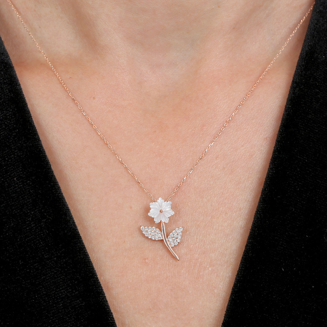 Petal Whisper Flower Necklace In Rose Gold