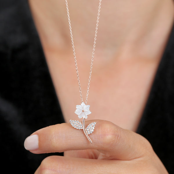 Petal Whisper Flower Necklace In Rose Gold