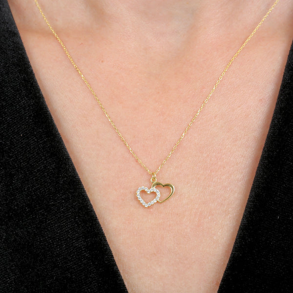 Two Hearts One Bond Necklace in Gold