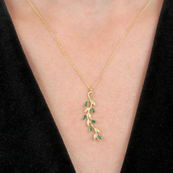 Emerald Leaflet Necklace In Gold
