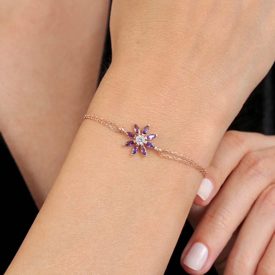 Rose Gold Amethyst Blossom Jewelry Set