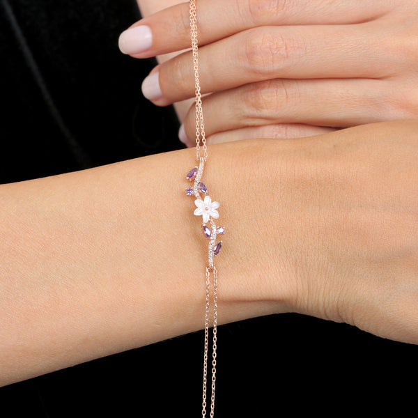 Amethyst Bloom Bracelet in Rose Gold