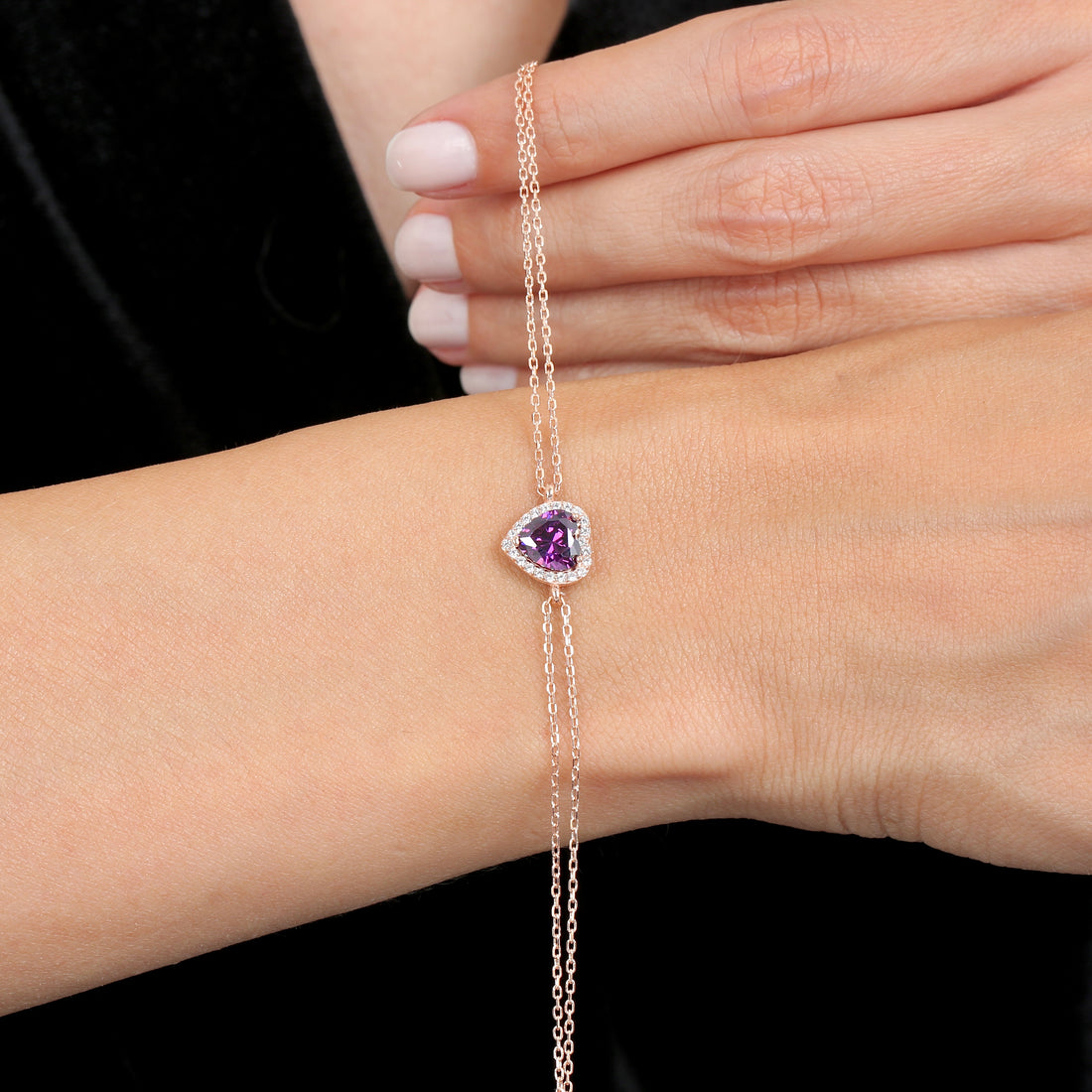 Amethyst Heartlet Bracelet In Rose Gold