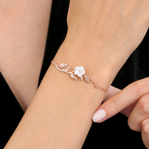 Magnolia Flower Vine Bracelet In Rose Gold