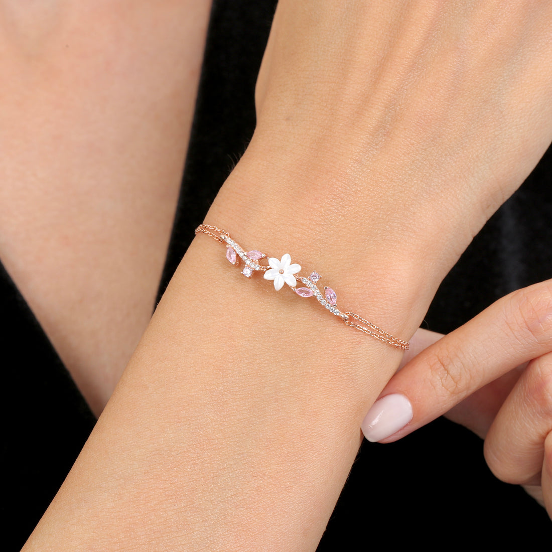 Pink Bloom Bracelet in Rose Gold