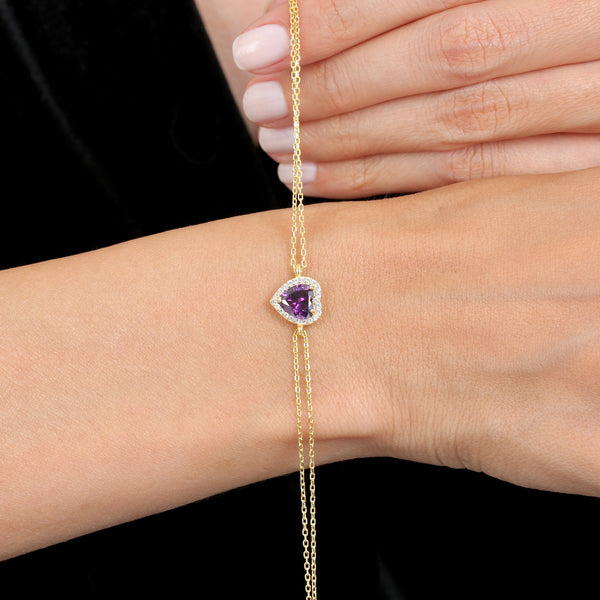 Amethyst Heartlet Bracelet In Gold