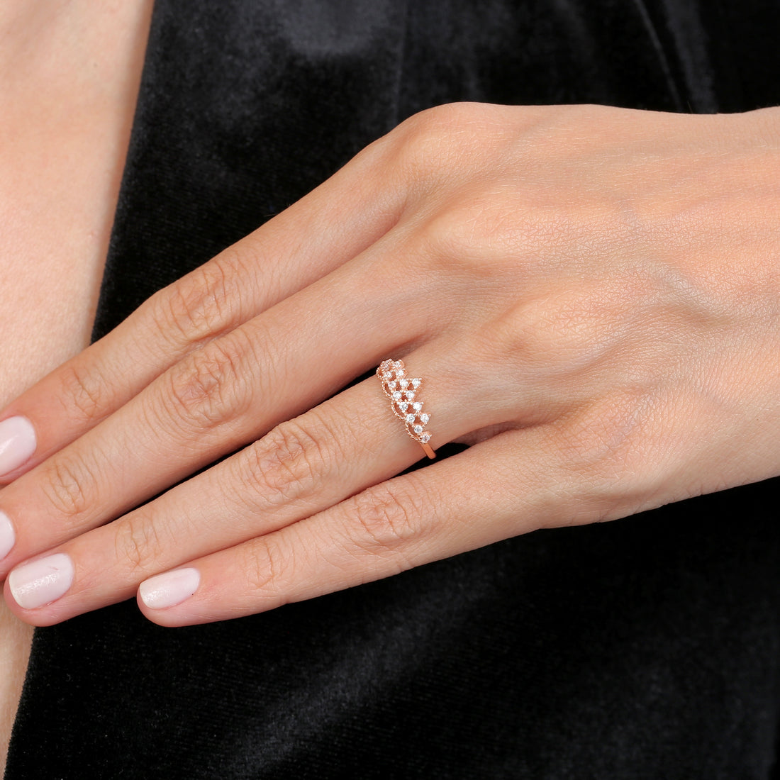 Sparkling Tiara Crown Ring – Rose Gold