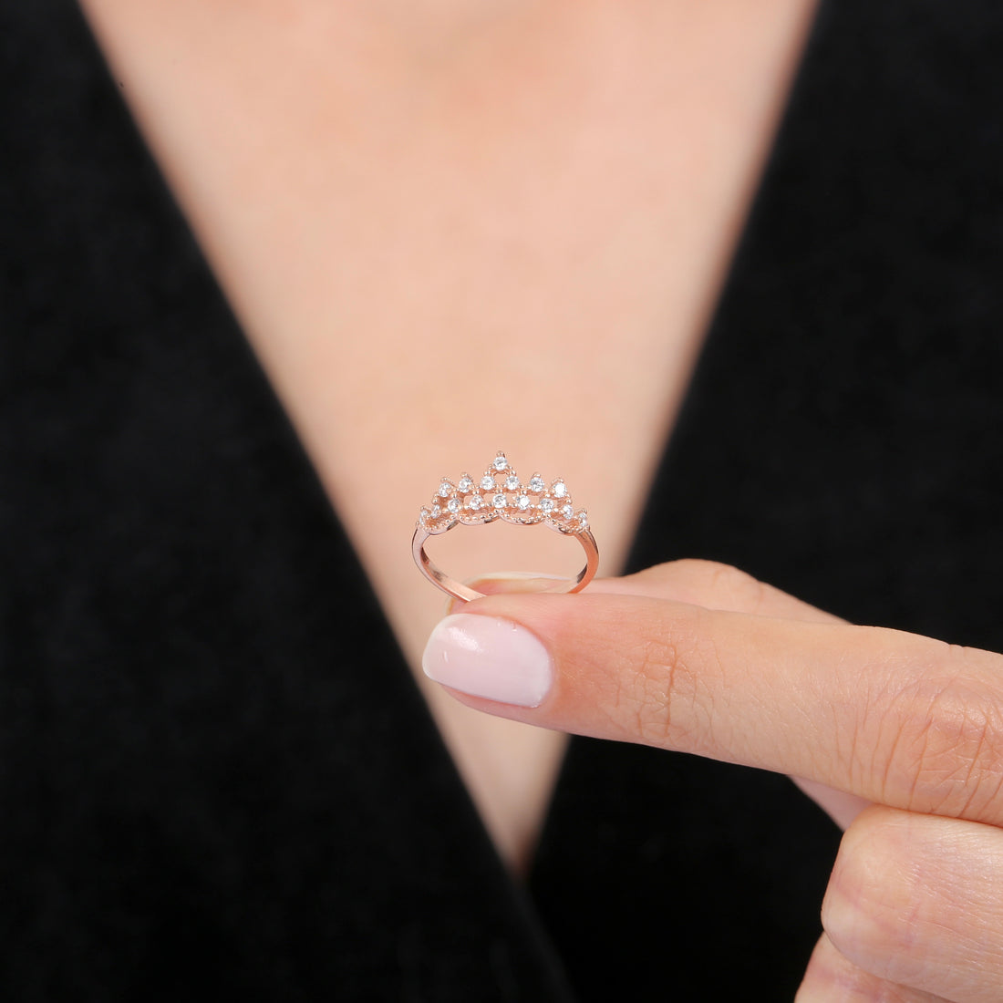 Sparkling Tiara Crown Ring – Rose Gold