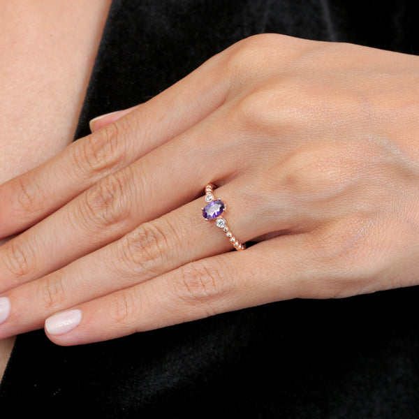 Regal Amethyst Halo Ring In Rose Gold