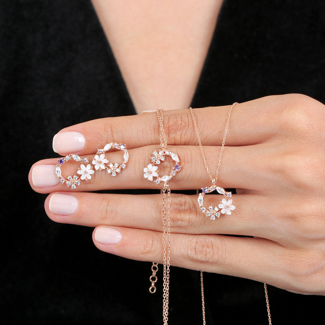 Purple Starburst Flower Set in Rose Gold