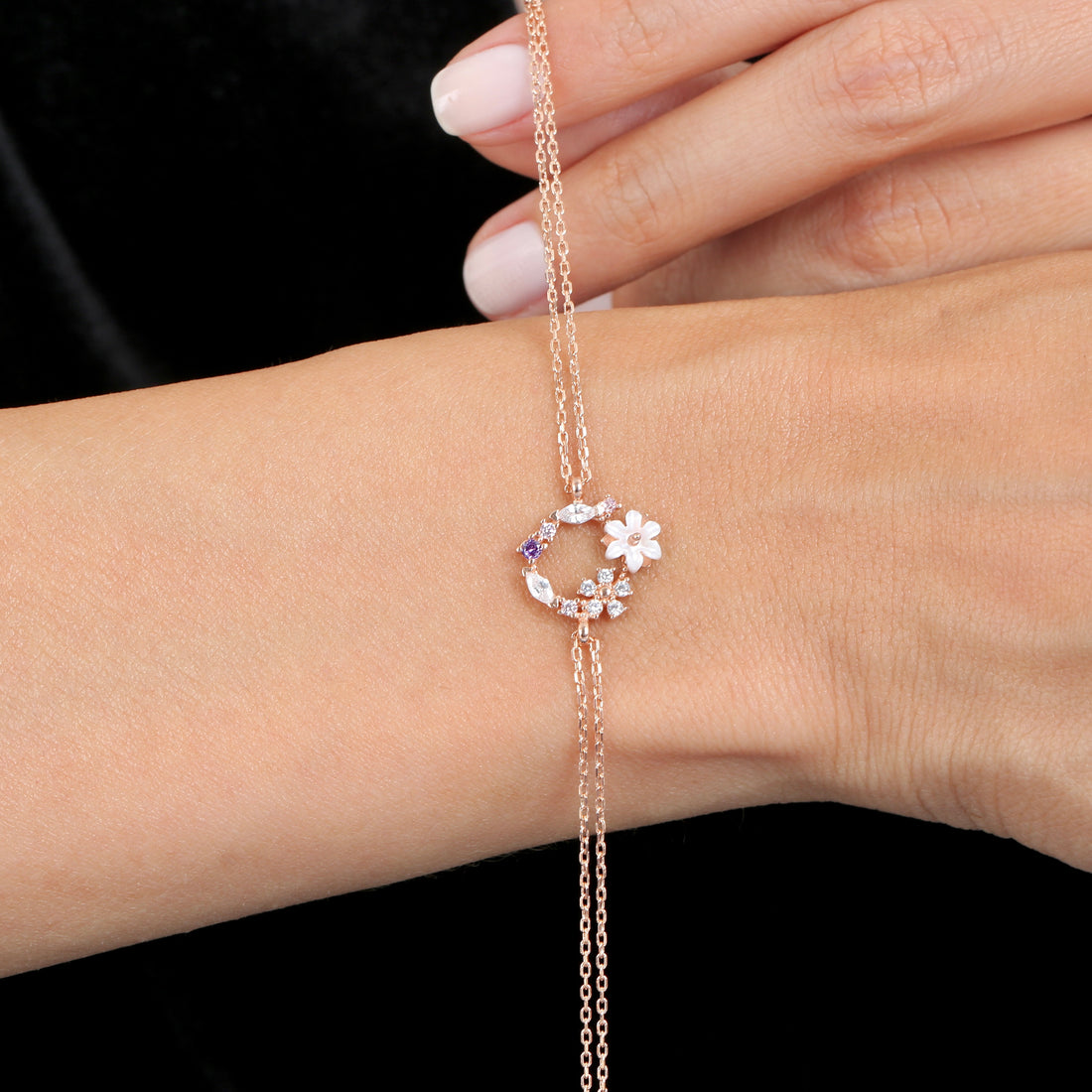 Purple Starburst Flower Set in Rose Gold