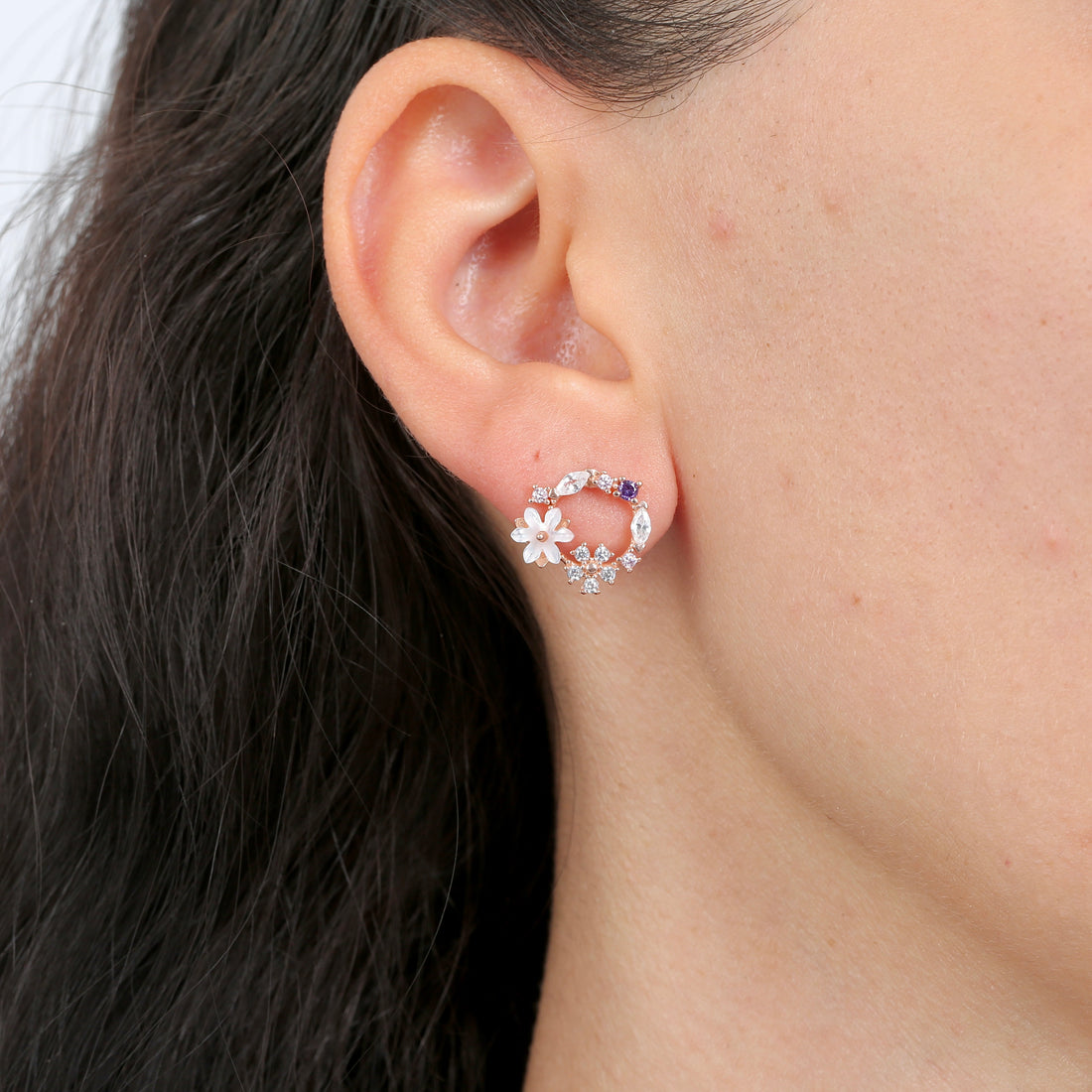 Purple Starburst Flower Set in Rose Gold