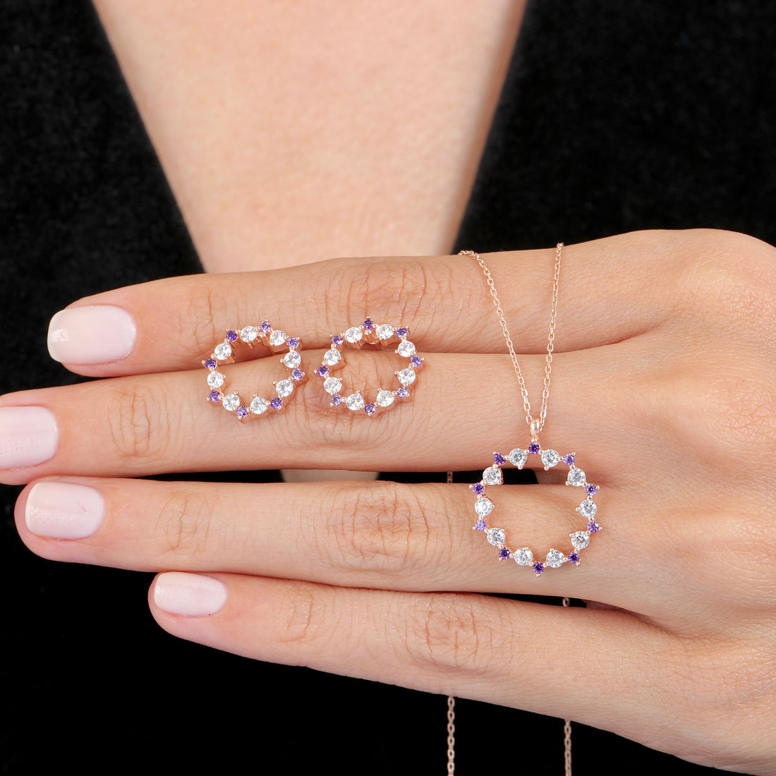 Purple & Clear Wreath Set In Rose Gold