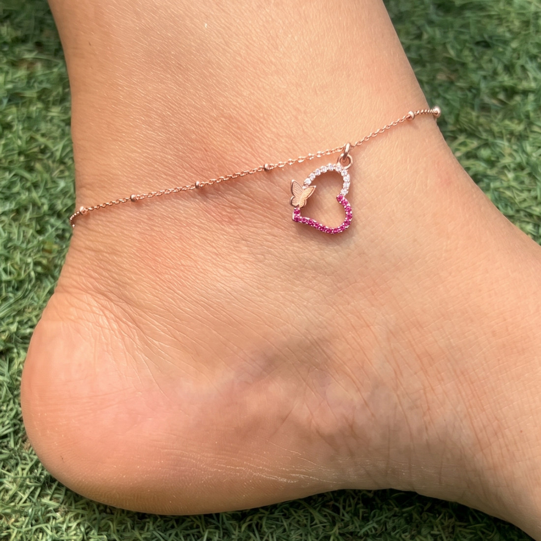 Butterfly Heart Rose Gold Anklet