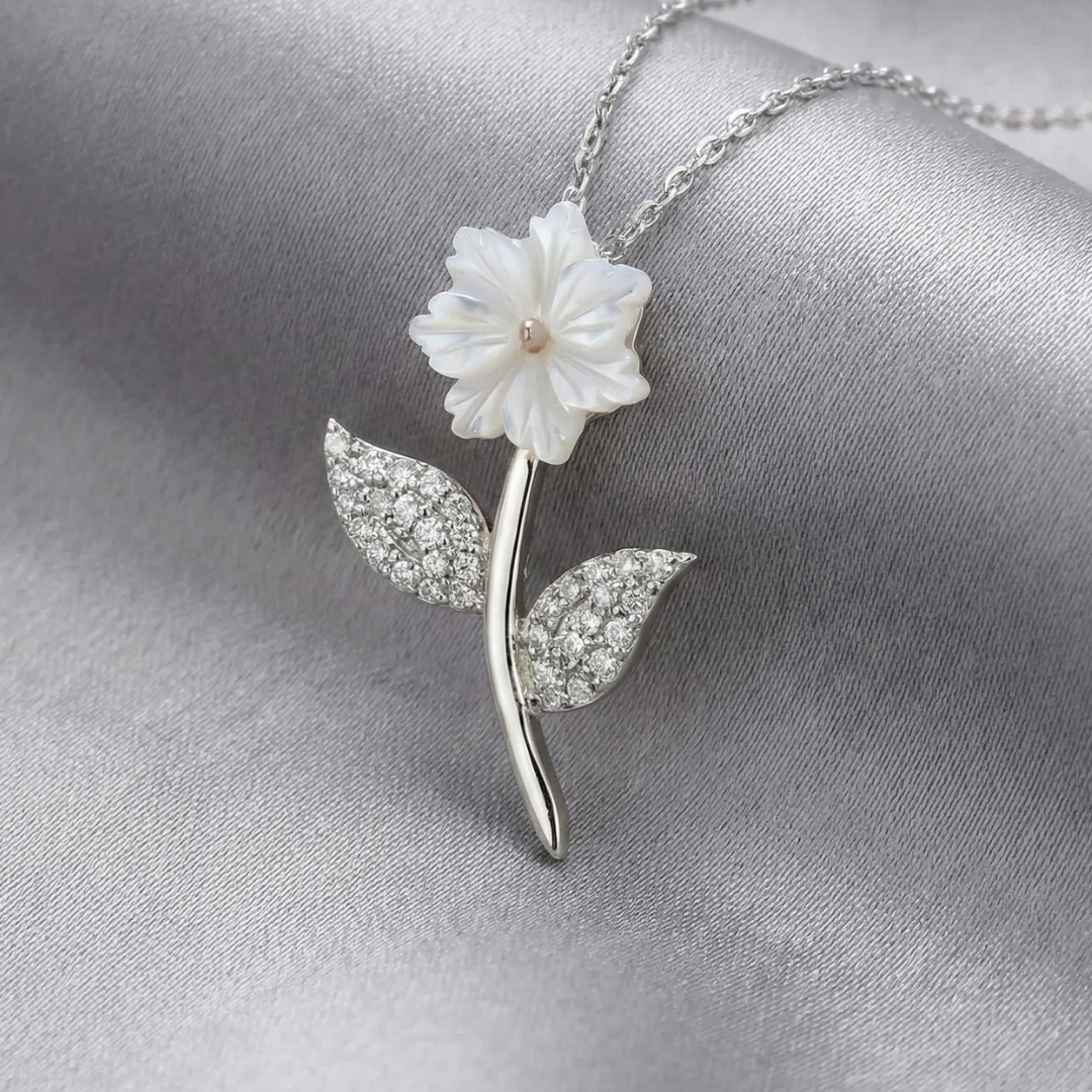 Petal Whisper Flower Necklace In Rose Gold