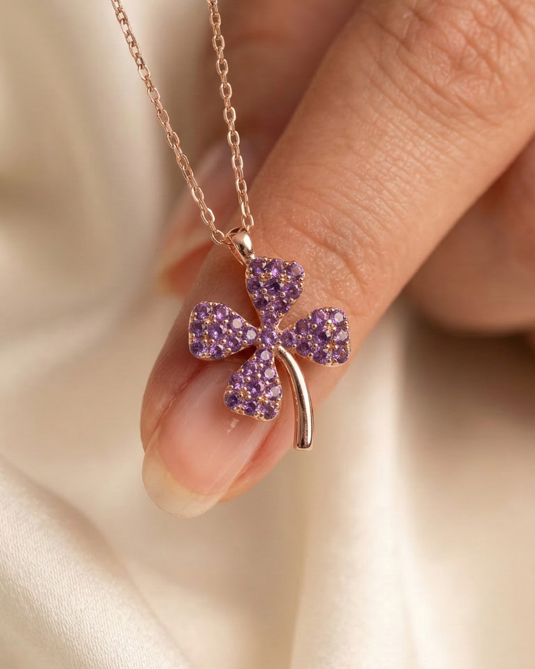 Amethyst Clover Sparkle Necklace In Rose Gold