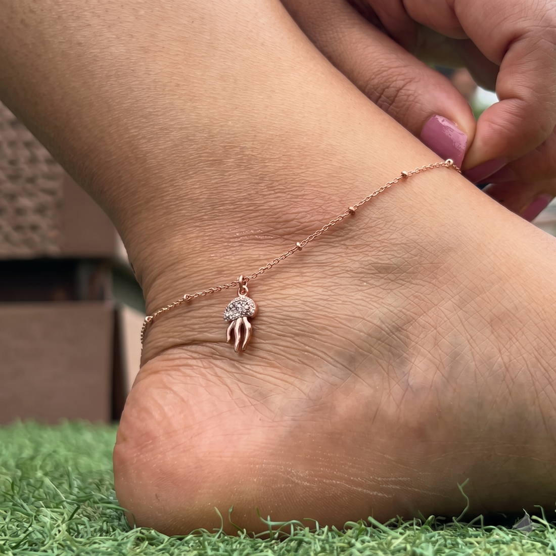 Jellyfish Charm Rose Gold Anklet