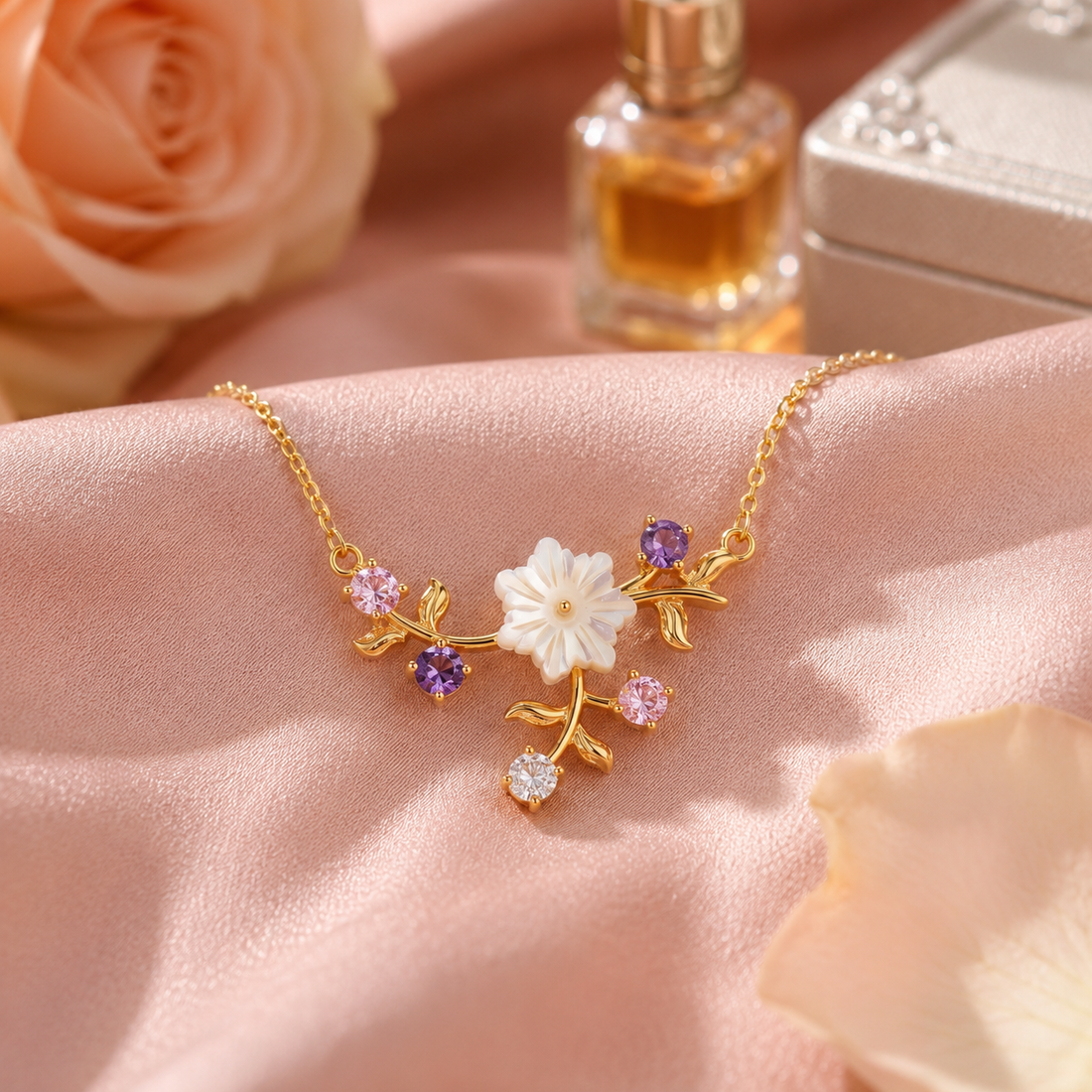 Spring Breeze Magnolia Necklace in Gold