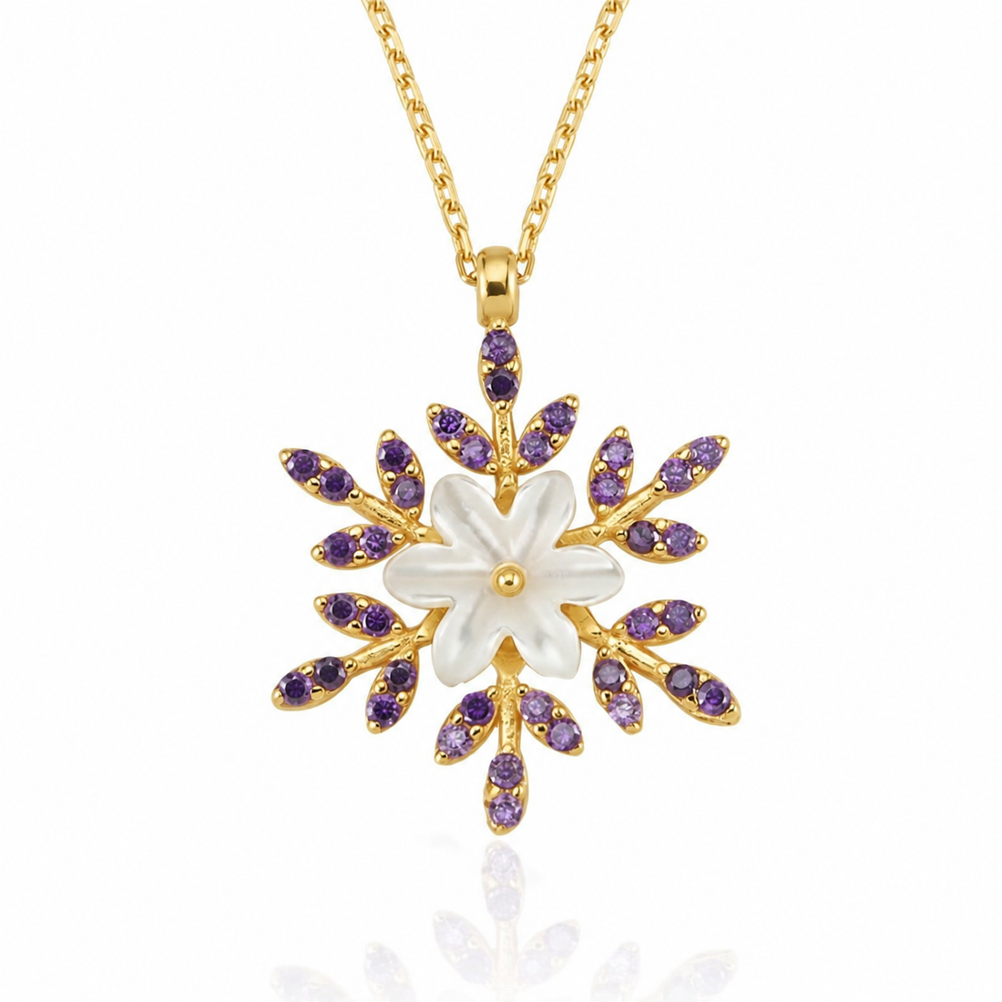 Amethyst Snowflake Flower Necklace In Gold