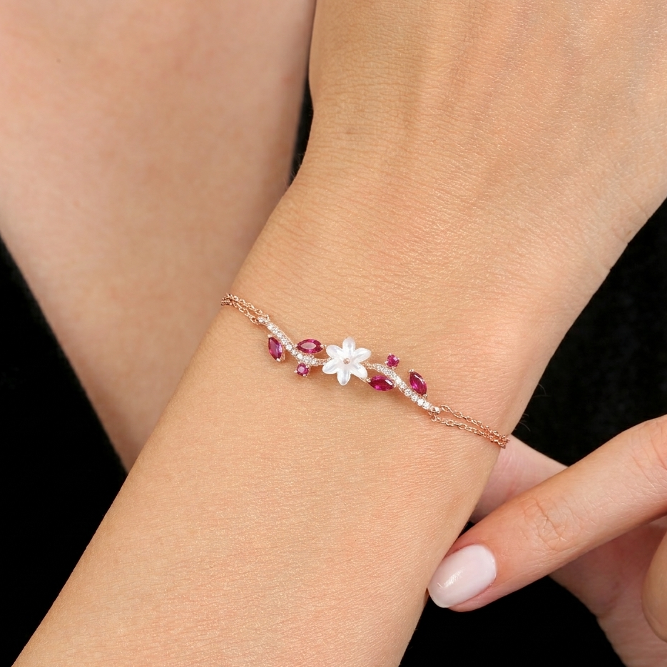 Ruby Bloom Bracelet in Rose Gold