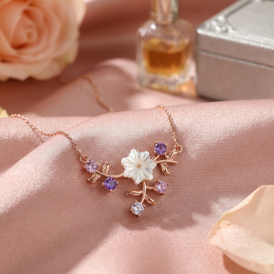 Spring Breeze Magnolia Necklace in Rose Gold