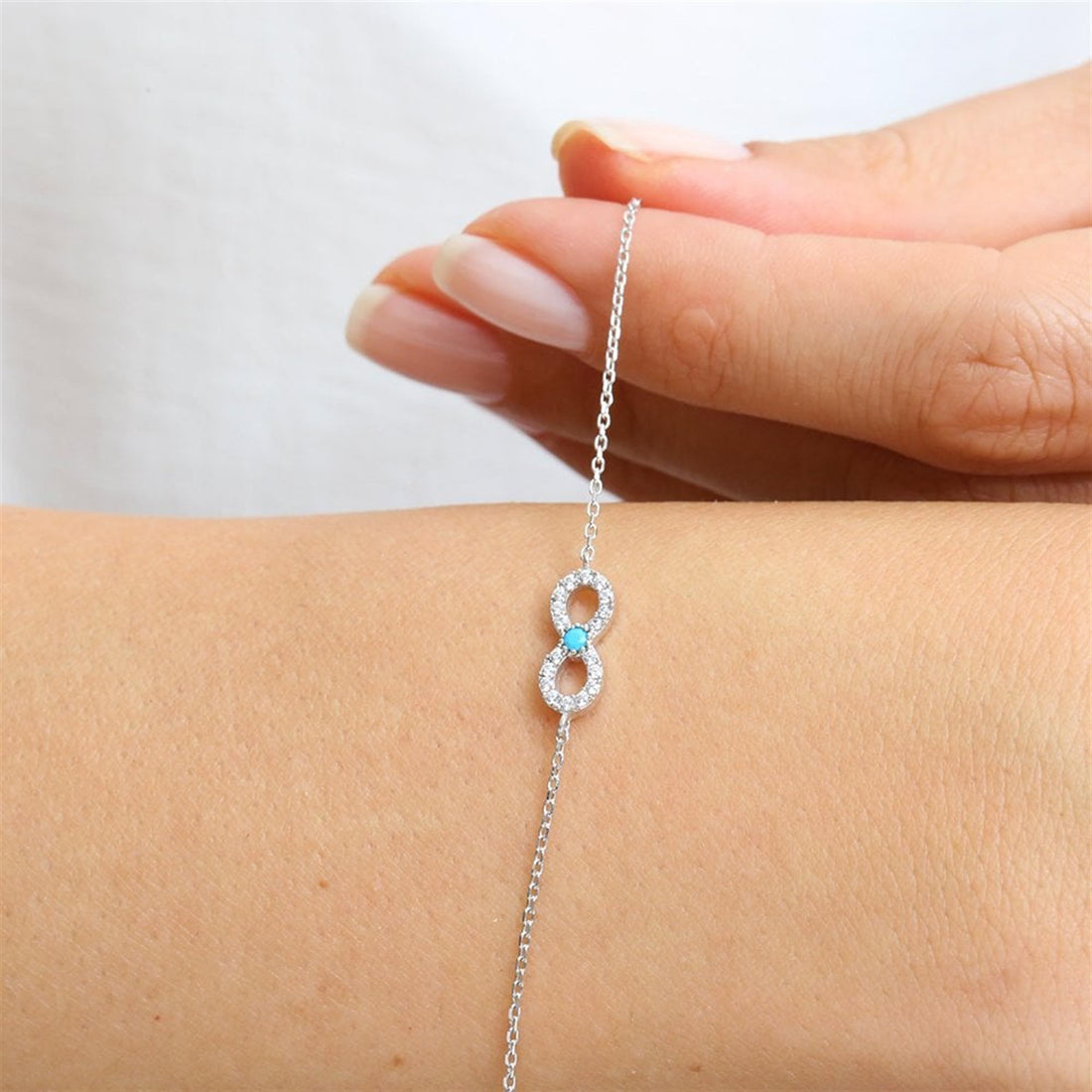 Turquoise Sparkling Infinity Silver Bracelet