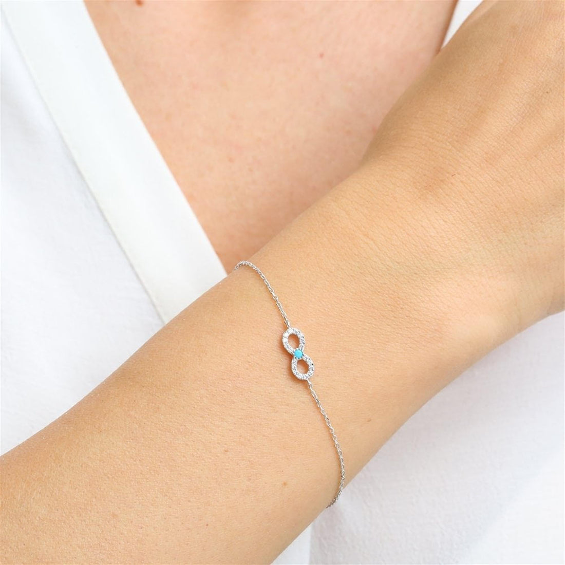 Turquoise Sparkling Infinity Silver Bracelet