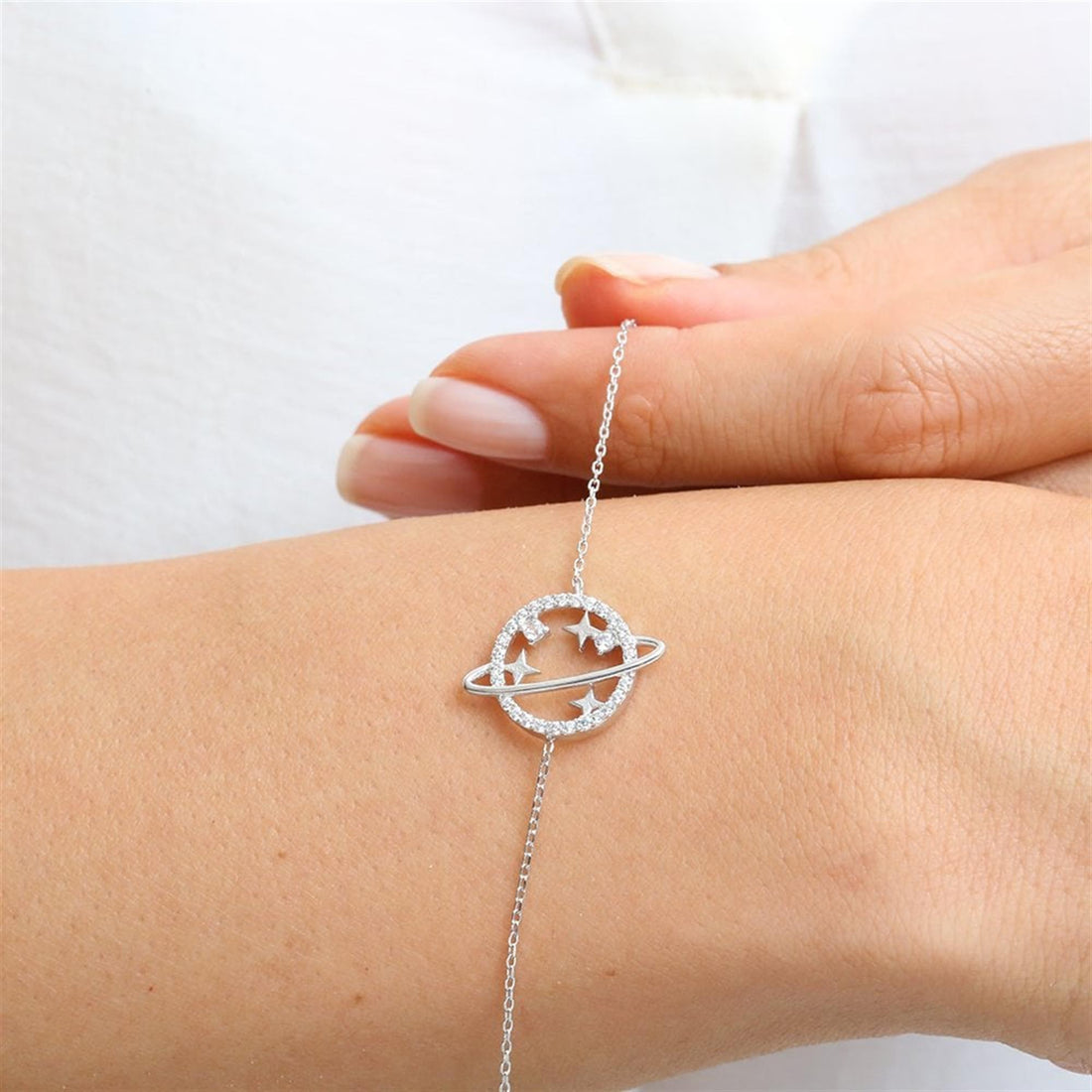 Sparkly Galaxy Orbit Bracelet In Silver