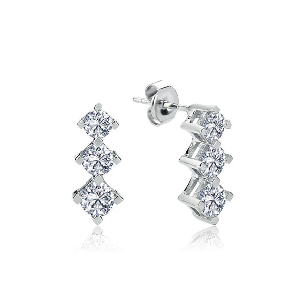 Triple Solitaire Arc Stud Silver Earring