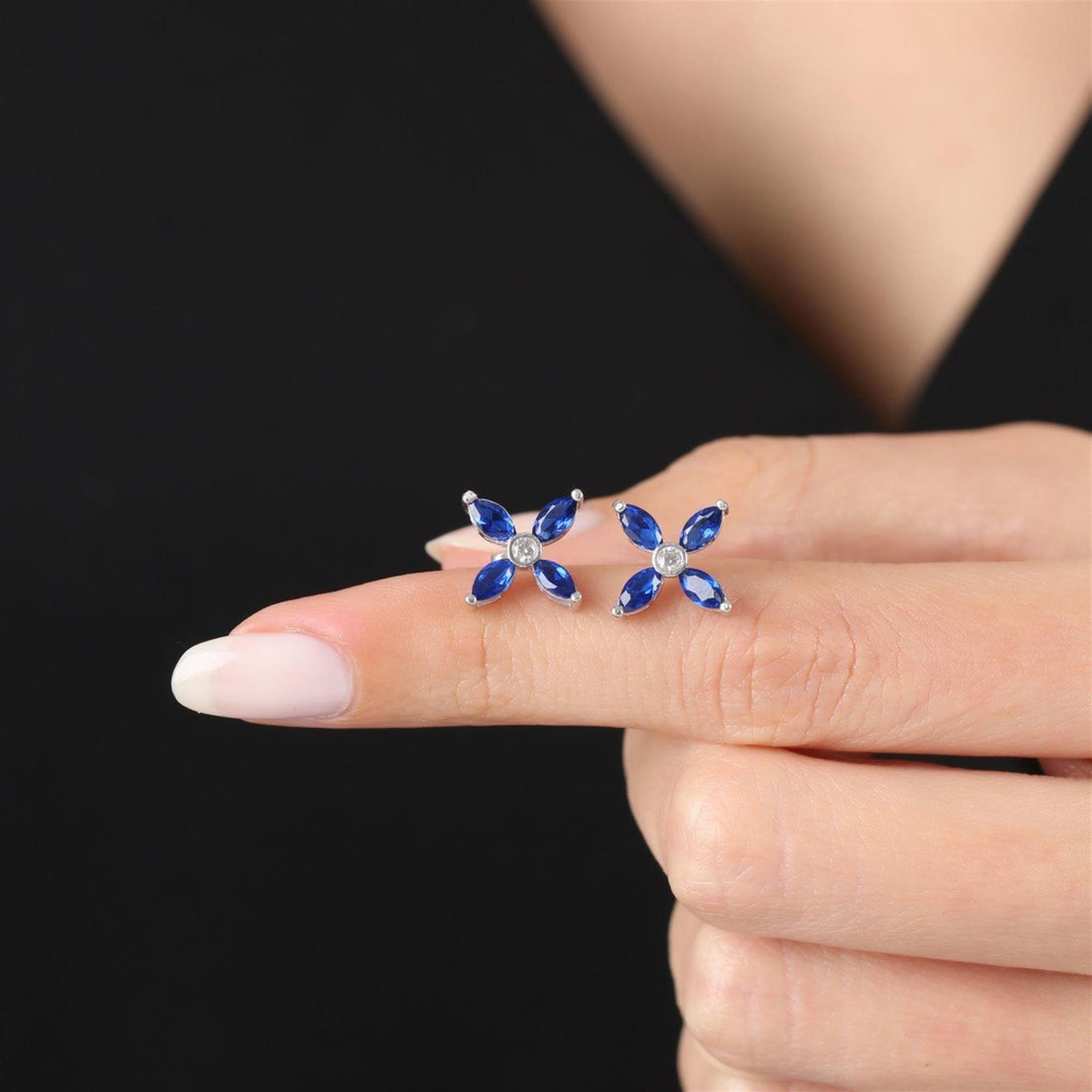 Sapphire Petal Stud Silver Earrings