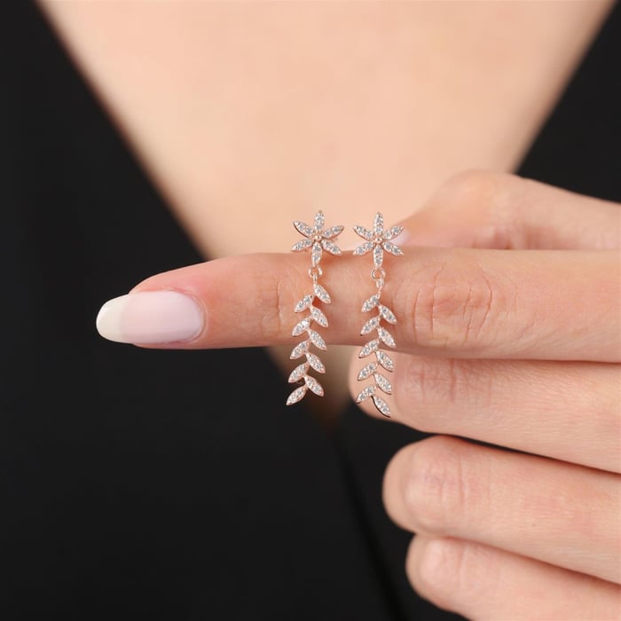 Starlight Fern Drop Earrings In Rose Gold