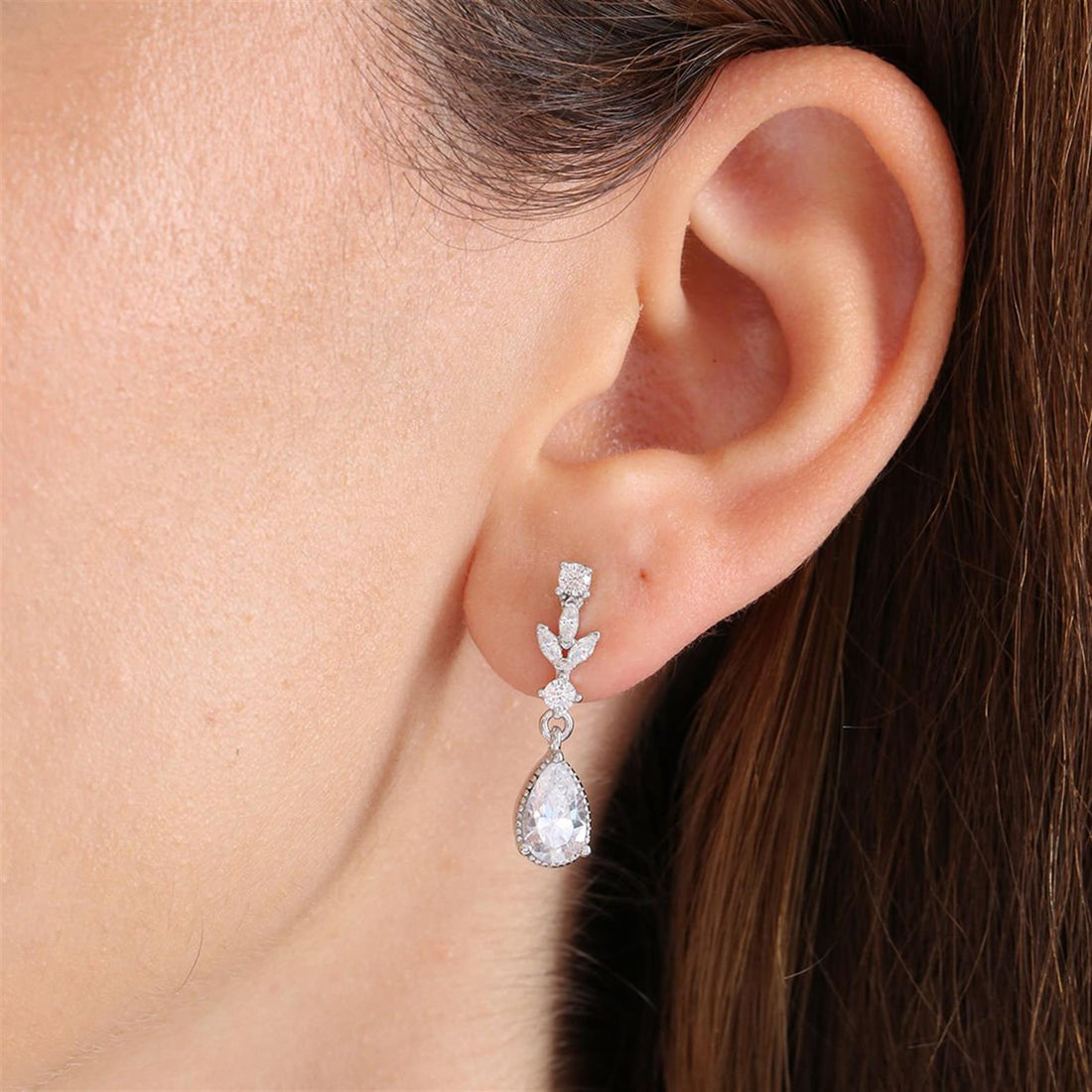 Crystal Vine Teardrop Drop Silver Earrings