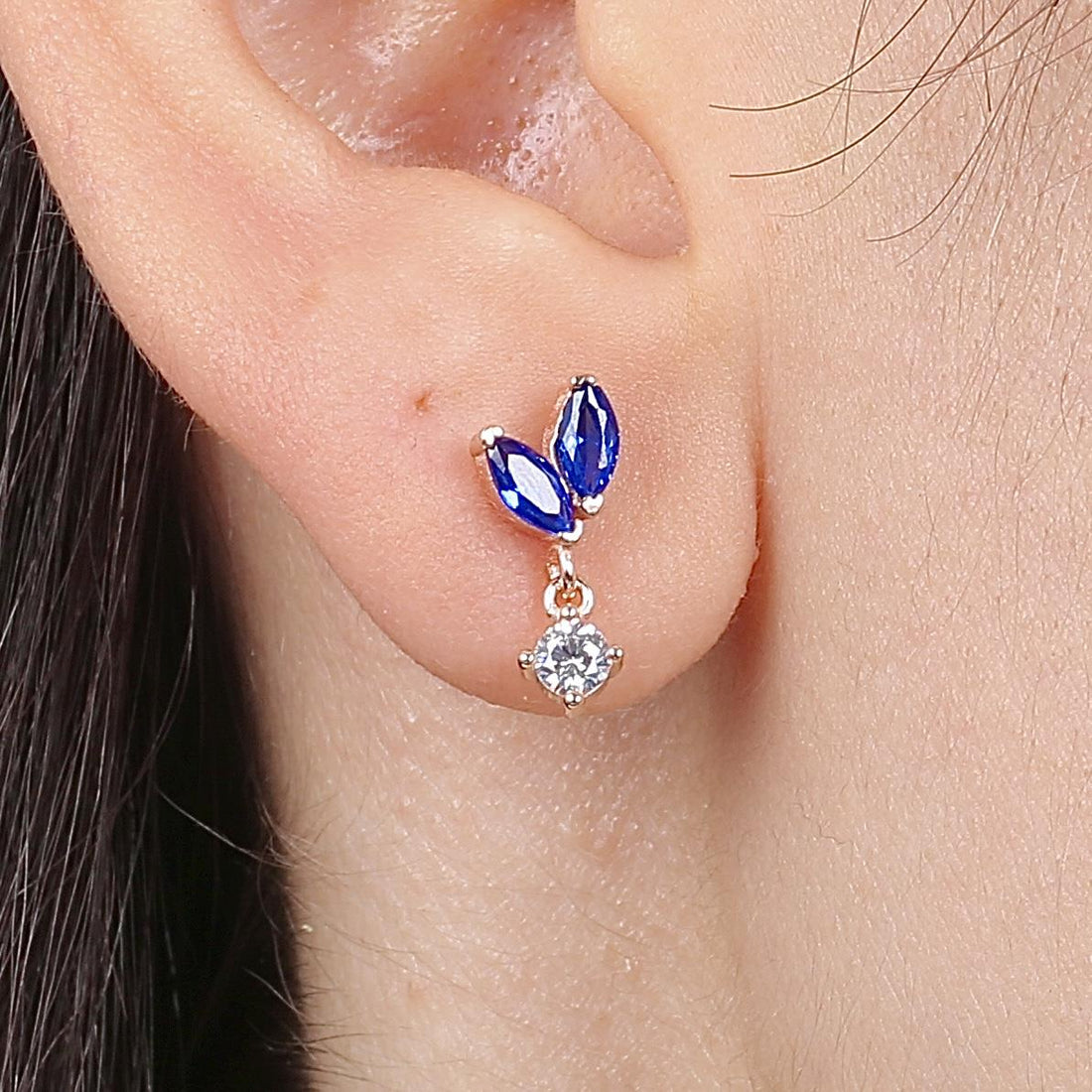 Sapphire Leaf Bud Drop Earrings In Rose Gold