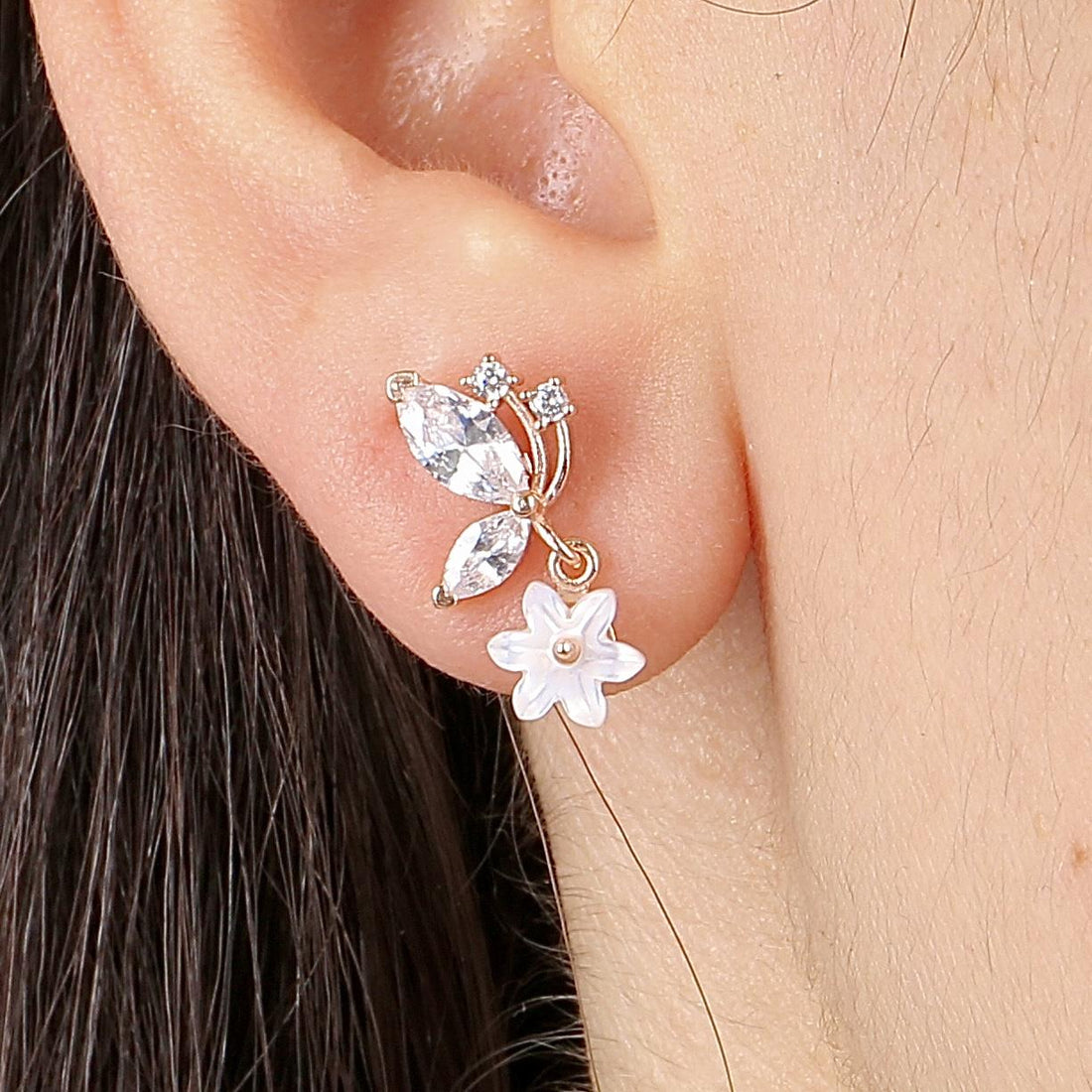 Magnolia Flutter Drop Earrings In Rose Gold