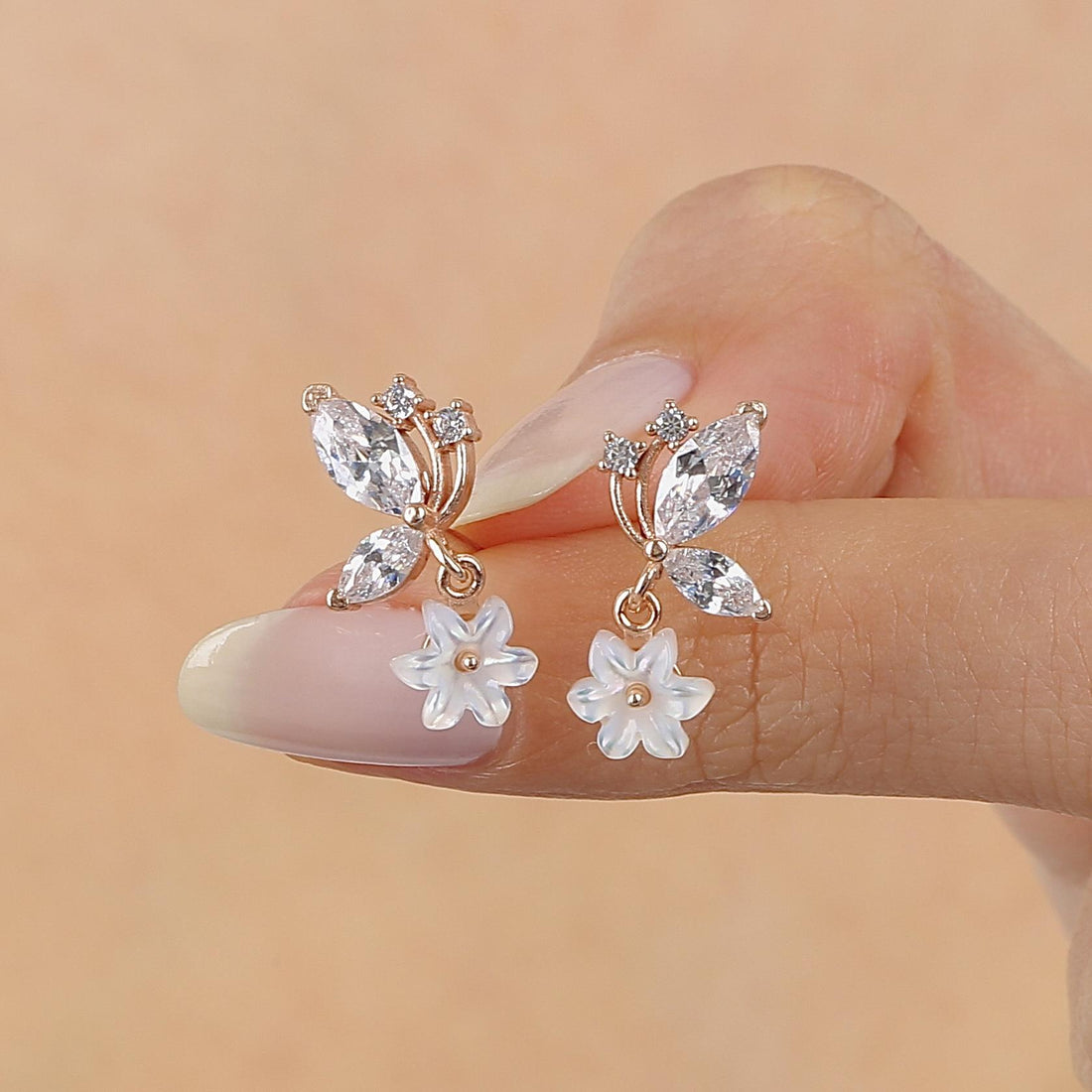 Magnolia Flutter Drop Earrings In Rose Gold