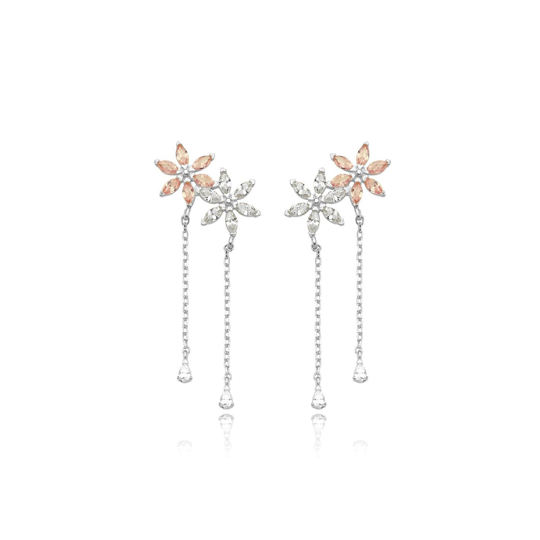 Peach-Blossom Cascade Drop Silver Earrings