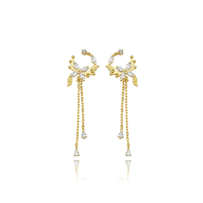 Circle Bloom Drop Gold Earrings