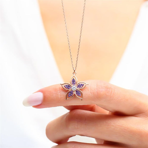 Amethyst Bloom Flower Necklace In Rose Gold
