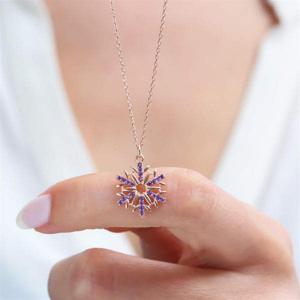 Amethyst Starburst Crystal Necklace In Rose Gold