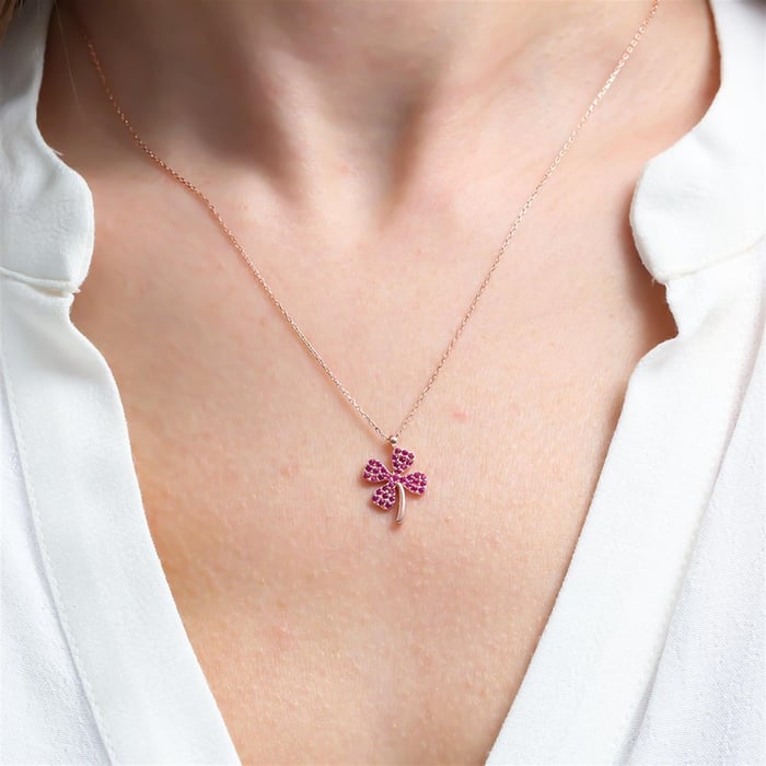 Fuchsia Clover Sparkle Necklace In Rose Gold