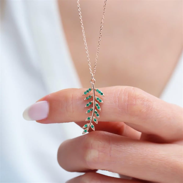 Emerald Laurel Leaf Necklace In Rose Gold